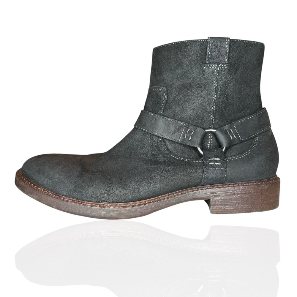 Lucky Brand Black Suede Leather Harness Boots Men's 13 Western Biker Zip Up